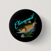 Regenbogenforelle auf der Suche nach Blutwurm Button (Vorderseite)