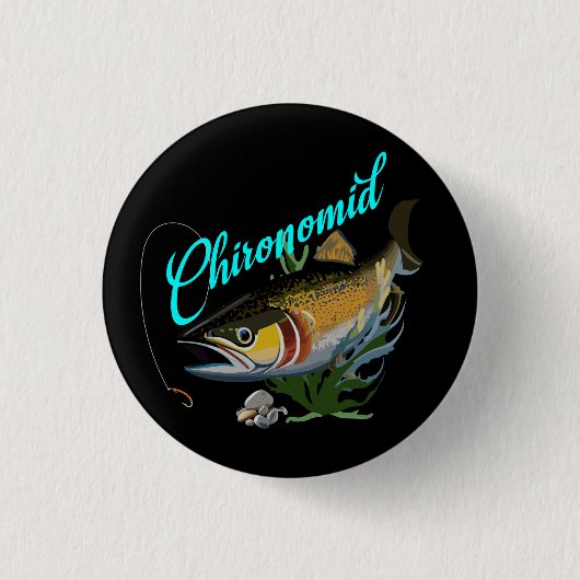 Regenbogenforelle auf der Suche nach Blutwurm Button (Vorderseite)