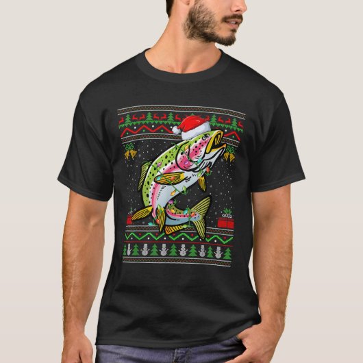Regenbogenforelle Fische Lover Santa Ugly Regenbog T-Shirt (Vorderseite)