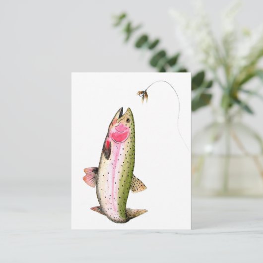 Regenbogenforelle Fischen Postkarte (Stehend Vorderseite)