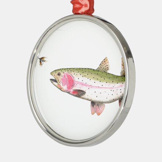 Regenbogenforelle Fischen Silbernes Ornament (Links)