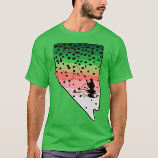 Regenbogenforelle Fliegenfisch Nevada Staat Karte T-Shirt