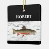 Regenbogenforelle Rustikaler Aspen Bark Hintergrun Keramikornament (Links)