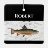 Regenbogenforelle Rustikaler Aspen Bark Hintergrun Keramikornament (Rückseite)