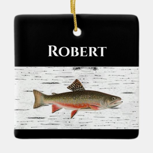 Regenbogenforelle Rustikaler Aspen Bark Hintergrun Keramikornament (Vorderseite)