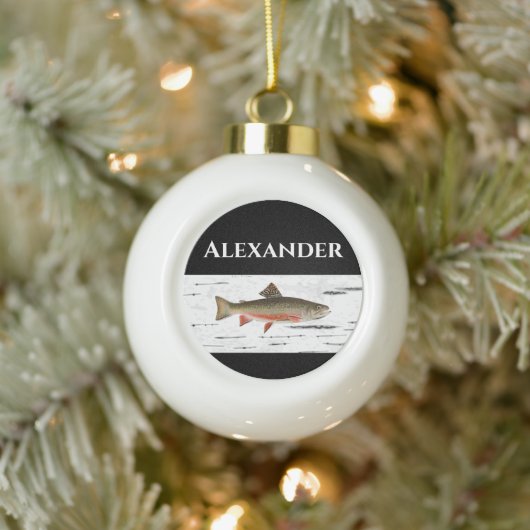 Regenbogenforelle Rustikaler Aspen Rinde Hintergru Keramik Kugel-Ornament (Baum)