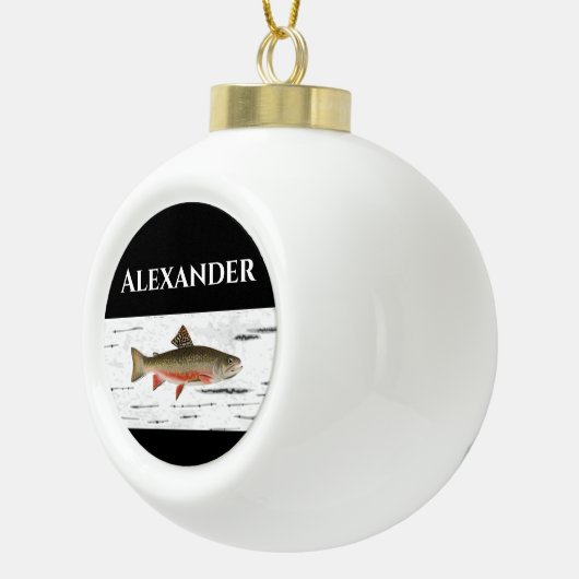 Regenbogenforelle Rustikaler Aspen Rinde Hintergru Keramik Kugel-Ornament (Rechts)