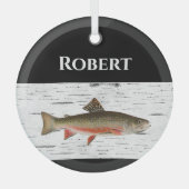 Regenbogenforelle Rustikaler Aspen Rinde Hintergru Ornament Aus Glas (Vorderseite)