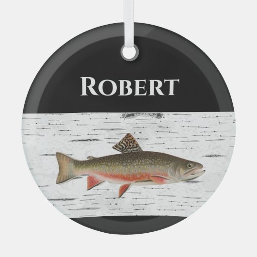 Regenbogenforelle Rustikaler Aspen Rinde Hintergru Ornament Aus Glas (Vorderseite)