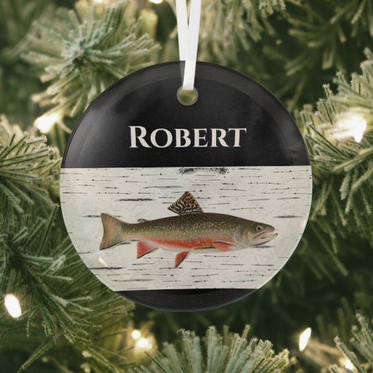 Regenbogenforelle Rustikaler Aspen Rinde Hintergru Ornament Aus Glas (InSitu)