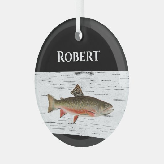 Regenbogenforelle Rustikaler Aspen Rinde Hintergru Ornament Aus Glas (Vorderseite links)