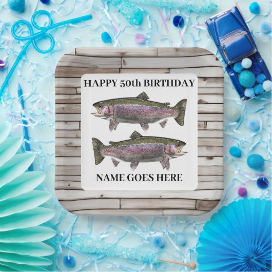 Regenbogenforelle Rustikales Angeln im Freien Gebu Pappteller (Party)