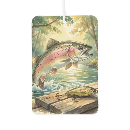 Regenbogenforelle springt in Waldstrom Aquarell Autolufterfrischer (Vorderseite)
