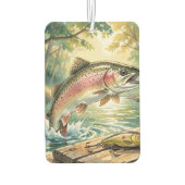Regenbogenforelle springt in Waldstrom Aquarell Autolufterfrischer (Rückseite)
