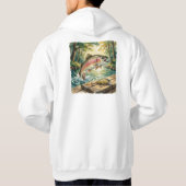 Regenbogenforelle springt in Waldstrom Aquarell Hoodie (Rückseite)
