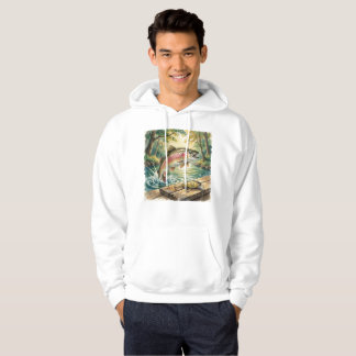 Regenbogenforelle springt in Waldstrom Aquarell Hoodie