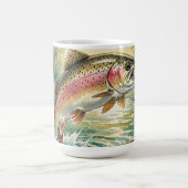 Regenbogenforelle springt in Waldstrom Aquarell Kaffeetasse (Mittel)