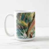 Regenbogenforelle springt in Waldstrom Aquarell Kaffeetasse (Links)