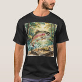 Regenbogenforelle springt in Waldstrom Aquarell T-Shirt (Vorderseite)