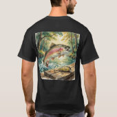 Regenbogenforelle springt in Waldstrom Aquarell T-Shirt (Rückseite)