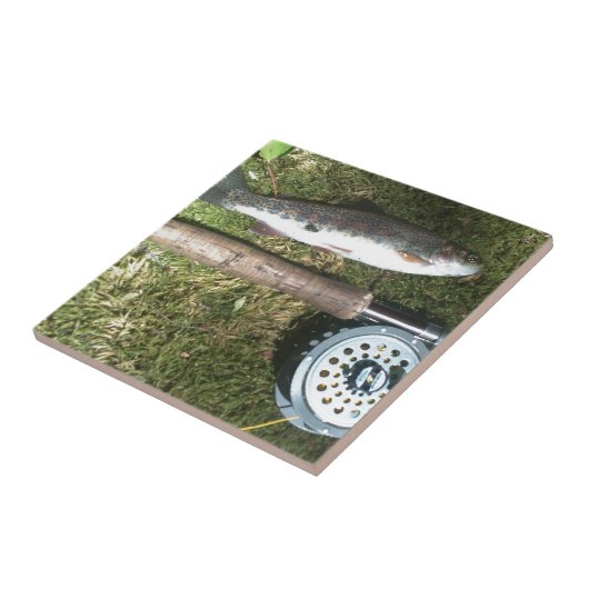 Regenbogenforelle und Fliegenfischer Fliese (Seite)