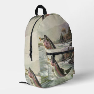 Regenbogenforelle, Vintage-Angler fischt nach Fisc Bedruckter Rucksack