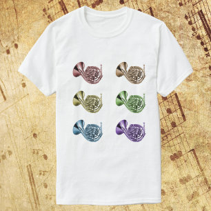 Regenbogenfrenchhorn Collage-Design Farbiges Blech T-Shirt