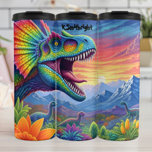 Regenbogenfries Dinosaurier Sonnenuntergangstal Thermosbecher