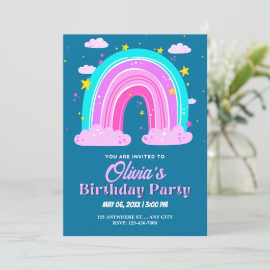 RegenbogenGeburtstag Einladung (Stehend Vorderseite)