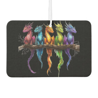 Regenbogengruppe von Baby-Drachen auf Schwarz Autolufterfrischer