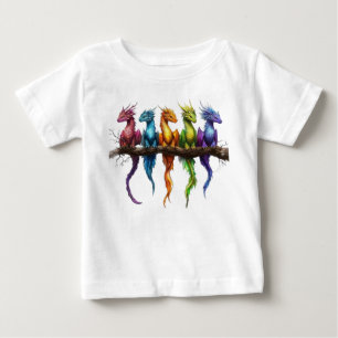 Regenbogengruppe von Baby-Drachen auf Schwarz Baby T-shirt