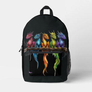 Regenbogengruppe von Baby-Drachen auf Schwarz Bedruckter Rucksack