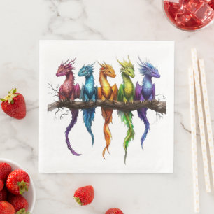 Regenbogengruppe von Baby-Drachen auf Schwarz Serviette