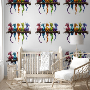 Regenbogengruppe von Babydrachen Tapete