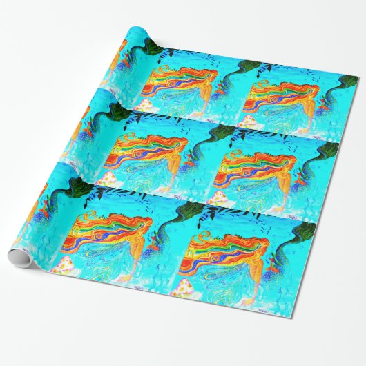 Regenbogenhaar-Meerjungfrau-Packpapier Geschenkpapier (Ungerollt)