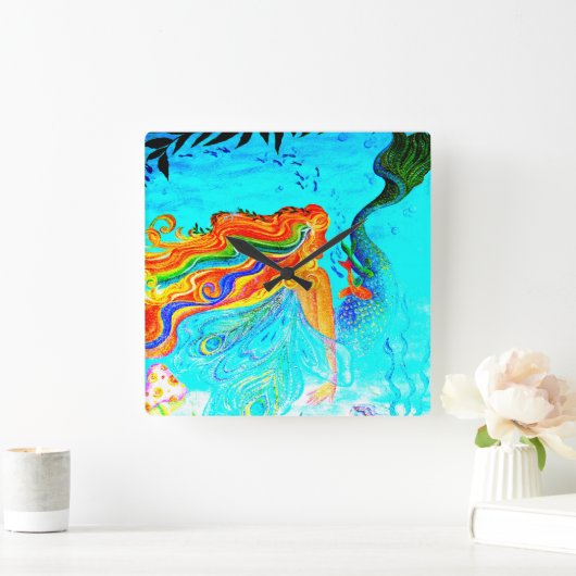 Regenbogenhaaruhr Quadratische Wanduhr (Zuhause)