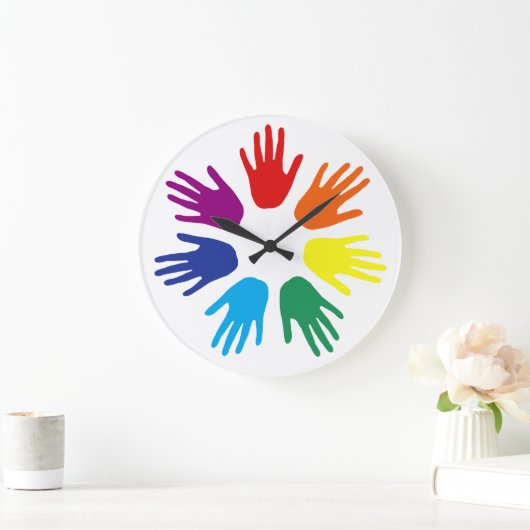 Regenbogenhände Große Wanduhr (Zuhause)
