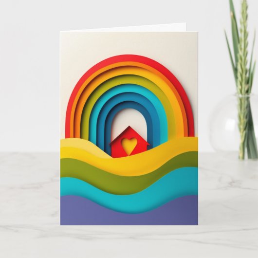 Regenbogenhaus-Papiercollage Karte (Vorderseite)