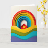 Regenbogenhaus-Papiercollage Karte (Gelbe Blume)