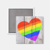 Regenbogenherz auf einem Grauholzpaneel Magnet (Vorderseite/Rückseite)