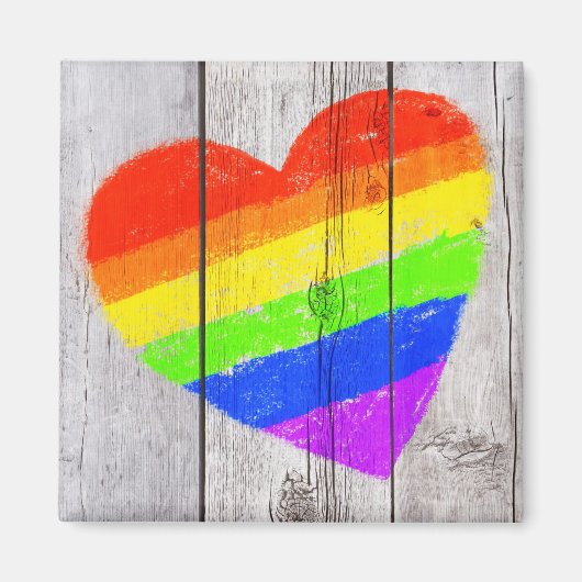 Regenbogenherz auf einem Grauholzpaneel Magnet (Vorne)