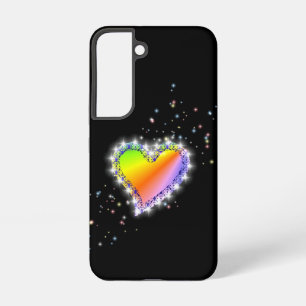 Regenbogenherz mit Sternen auf Schwarz Samsung Galaxy Hülle