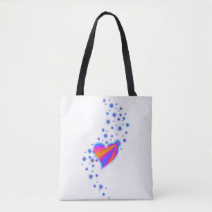 Regenbogenherz mit Sternen , blau-rot Tasche
