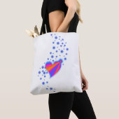 Regenbogenherz mit Sternen , blau-rot Tasche (Von Nahem)