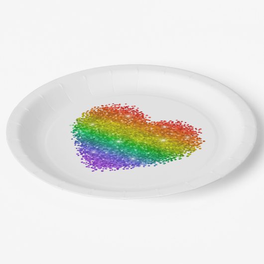 Regenbogenherz Pappteller (Schrägansicht)