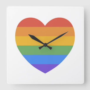 Regenbogenherz Quadratische Wanduhr