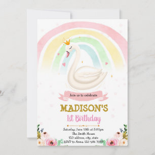 Regenbogenherz schwan Party Einladung