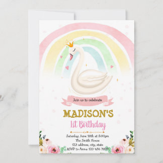 Regenbogenherz schwan Party Einladung