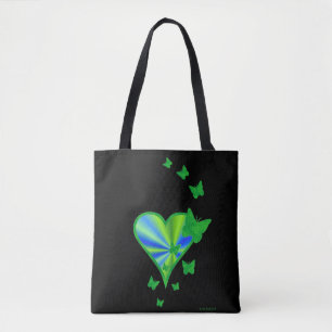 Regenbogenherz und Schmetterling auf schwarz Tasche