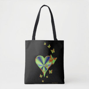 Regenbogenherz und Schmetterling auf schwarz Tasche